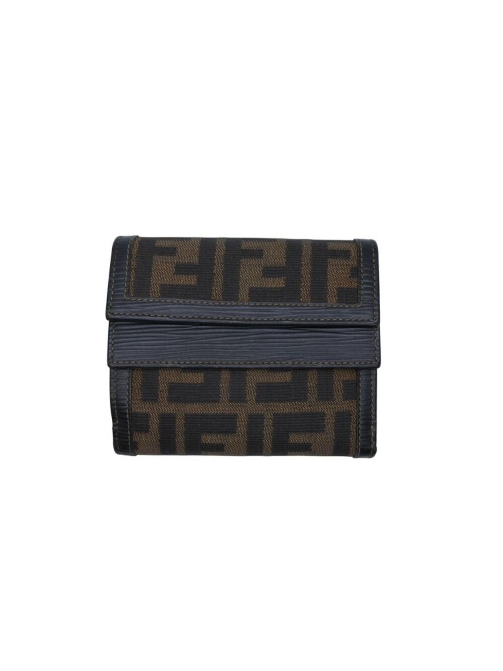 Fendi Zucca Pattern Trifold Wallet Compact Canvas Leather Brown Gold